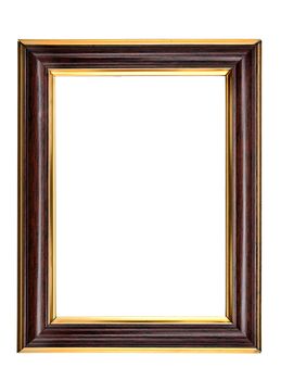 Vintage wooden photo frame on an isolated white background.
