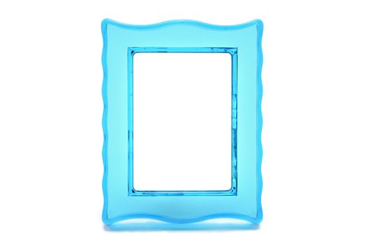 Vintage transparent plastic turquoise color photo frame on an isolated white background.