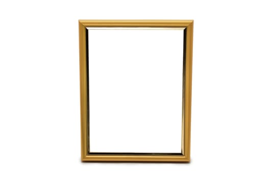 Vintage wooden and golden photo frame on an isolated white background
