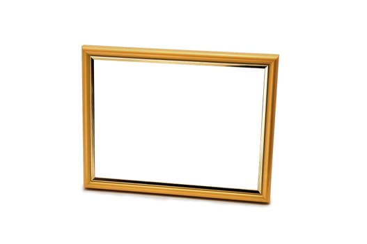 Vintage wooden and golden photo frame on an isolated white background
