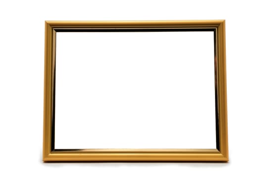 Vintage wooden and golden photo frame on an isolated white background
