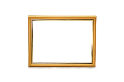 Vintage wooden and golden photo frame on an isolated white background
