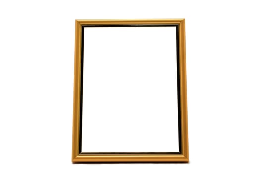 Vintage wooden and golden photo frame on an isolated white background

