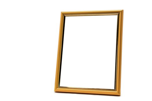 Vintage wooden and golden photo frame on an isolated white background
