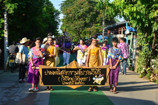 Samut Prakan,Thailand-APRIL 14,2017: Songkran Festival in the Thai-Mon style, Songkran Festival at Bang Nam Phueng, Phra Pradaeng

