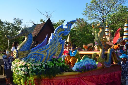 Samut Prakan,Thailand-APRIL 14,2017: Songkran Festival in the Thai-Mon style, Songkran Festival at Bang Nam Phueng, Phra Pradaeng