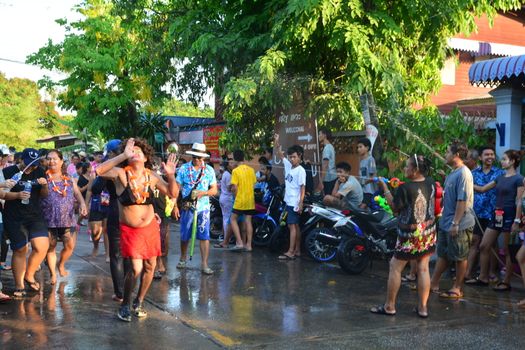 Samut Prakan,Thailand-APRIL 14,2017: Songkran Festival in the Thai-Mon style, Songkran Festival at Bang Nam Phueng, Phra Pradaeng