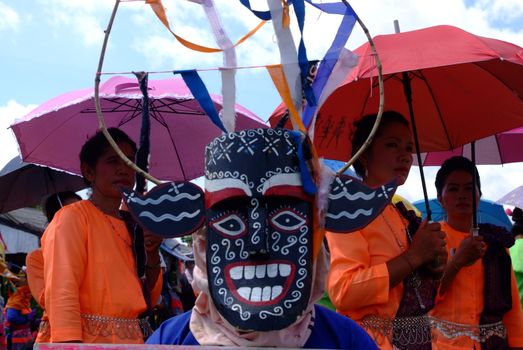 LOEI, THAILAND - MAY 12, 2017 : Phi Kon Nam Cultural in Chiang Khan, The little-known Phi Kon Nam festival in Ban Na Sao is part of the village's rain-inducing Bun Bang Fai (Rocket Festival)