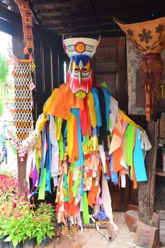 LOEI, THAILAND - JUNE 25, 2017 : Phi Ta Khon is a type of masked procession celebrated on the first day of a three-day Buddhist merit-making holiday known in Thai as Boon Pra Wate.

