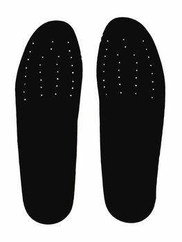 Black insoles for shoes on white background.