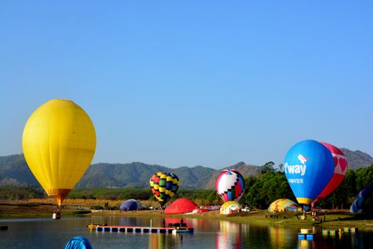 Chiang Rai, Thailand - February 14 - 18, 2018 : Balloon Festival "Singhapark International Balloon Fiesta 2018"