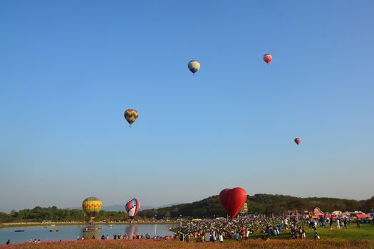 Chiang Rai, Thailand - February 14 - 18, 2018 : Balloon Festival "Singhapark International Balloon Fiesta 2018"