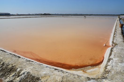 Salt evaporation ponds, also called salterns, salt works or salt pans