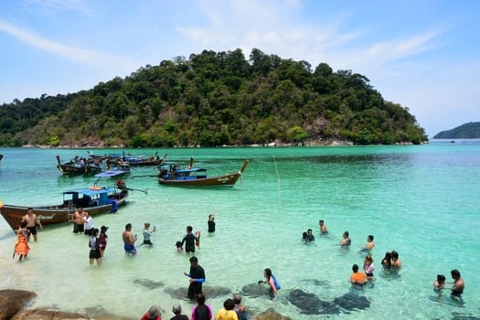 Satun, Thailand - April 2, 2018: Koh Rok Roy or Ko Rokroy  (Rok Roy Island), Lipe Island, Tarutao National Marine Park, Satun Province, Thailand