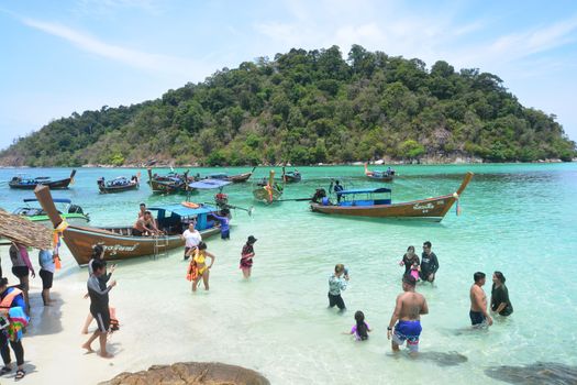 Satun, Thailand - April 2, 2018: Koh Rok Roy or Ko Rokroy  (Rok Roy Island), Lipe Island, Tarutao National Marine Park, Satun Province, Thailand