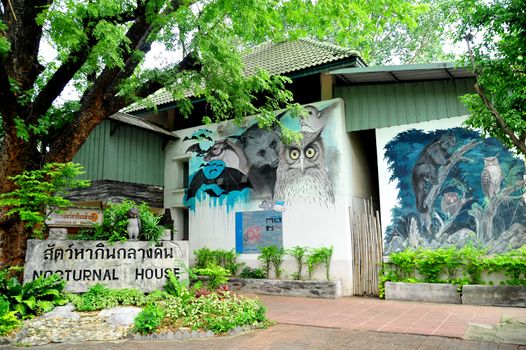 BANGKOK, THAILAND - AUGUST 10, 2018: Exhibition buildings of Nocturnal animals house at dusit zoo