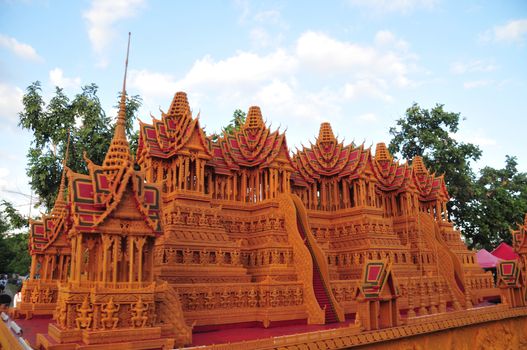 Sakon nakhon ,Thailand – October 23,2018 : Wax Castle Festival is held annually at the end of the Buddhist Lent. The event are objective to pay homage to Phra That Choeng Chum