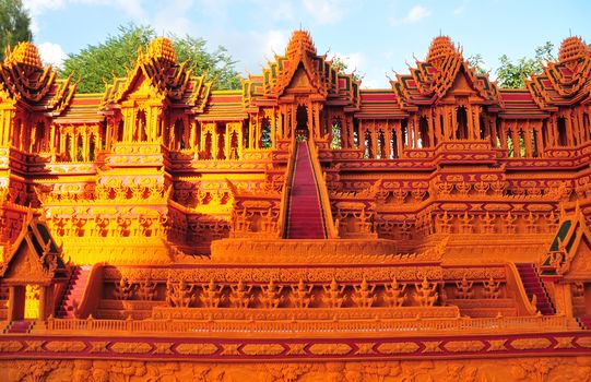 Sakon nakhon ,Thailand – October 23,2018 : Wax Castle Festival is held annually at the end of the Buddhist Lent. The event are objective to pay homage to Phra That Choeng Chum