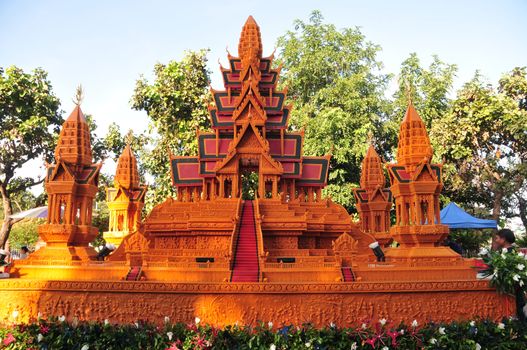 Sakon nakhon ,Thailand – October 23,2018 : Wax Castle Festival is held annually at the end of the Buddhist Lent. The event are objective to pay homage to Phra That Choeng Chum