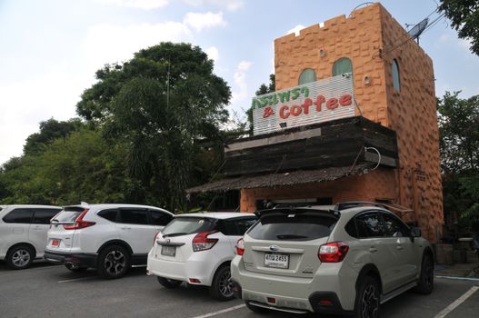 LOPBURI, THAILAND - OCTOBER 12, 2018 : holy basil (krapow) and coffee new landmark in lopburi, Thailand