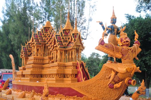 Sakon nakhon ,Thailand – October 23,2018 : Wax Castle Festival is held annually at the end of the Buddhist Lent. The event are objective to pay homage to Phra That Choeng Chum