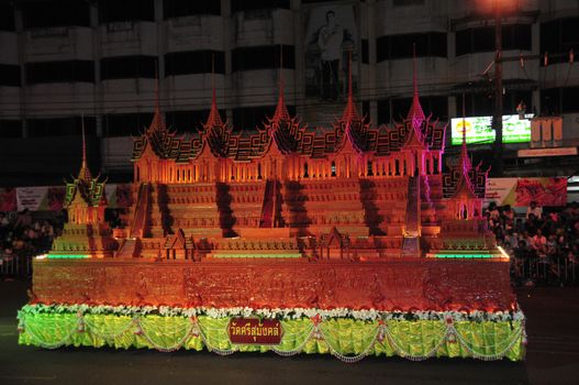 Sakon nakhon ,Thailand – October 23,2018 : Wax Castle Festival is held annually at the end of the Buddhist Lent. The event are objective to pay homage to Phra That Choeng Chum