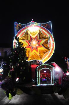 SAKON NAKHON, THAILAND - DEC 23, 2018 :The celebrating Christmas with the dazzling star parade  in Parade of Christmas Star Festival  at Ban Ta Rae

