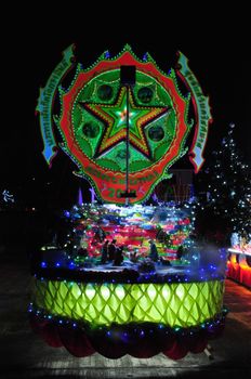 SAKON NAKHON, THAILAND - DEC 23, 2018 :The celebrating Christmas with the dazzling star parade  in Parade of Christmas Star Festival  at Ban Ta Rae

