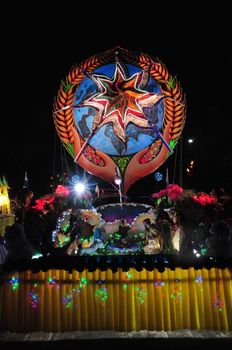 SAKON NAKHON, THAILAND - DEC 23, 2018 :The celebrating Christmas with the dazzling star parade  in Parade of Christmas Star Festival  at Ban Ta Rae

