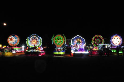 SAKON NAKHON, THAILAND - DEC 23, 2018 :The celebrating Christmas with the dazzling star parade  in Parade of Christmas Star Festival  at Ban Ta Rae

