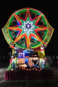 SAKON NAKHON, THAILAND - DEC 23, 2018 :The celebrating Christmas with the dazzling star parade  in Parade of Christmas Star Festival  at Ban Ta Rae

