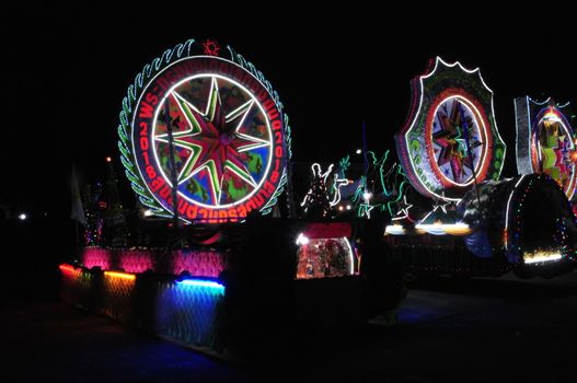 SAKON NAKHON, THAILAND - DEC 23, 2018 :The celebrating Christmas with the dazzling star parade  in Parade of Christmas Star Festival  at Ban Ta Rae

