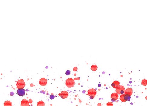 Colorful abstract watercolor texture with splashes and spatters. Red and purple paint drop stain isolated on white background. Grunge design element for poster, flyer, name card. Clipping path.