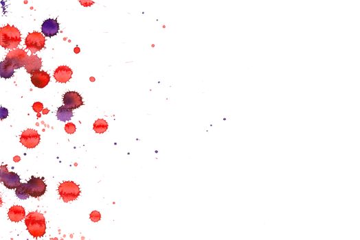 Colorful abstract watercolor texture with splashes and spatters. Red and purple paint drop stain isolated on white background. Grunge design element for poster, flyer, name card. Clipping path.