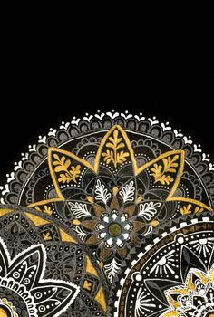 Luxury three flower mandala on black background, Hand drawn illustration.