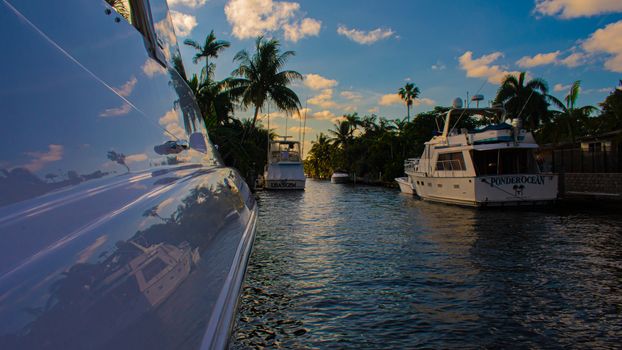 Looking Off a Boat at a Canal View in Florida