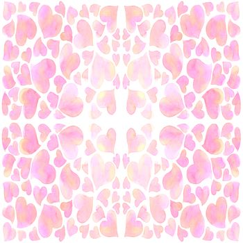 Romantic sweet charming pink hearts pattern background. Watercolor hand painting illustration.