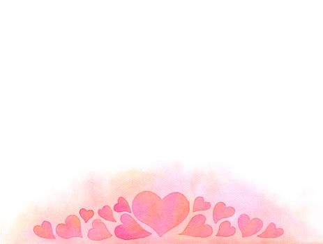 Romantic sweet charming pink hearts background. Watercolor hand painting illustration. Design element for wallpaper, packaging, banner, poster, flyer.