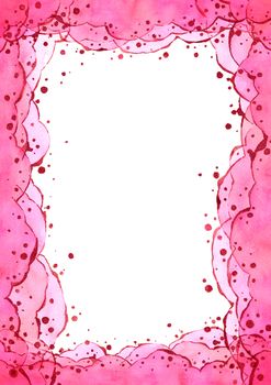 Abstract watercolor hand painting illustration. Bright pink wavy background. High resolution. Design for card, cover, print,web, wedding, valentine.