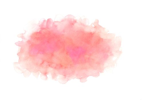 Hand painted abstract orange and pink watercolor on white background.