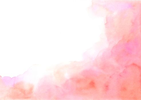 Hand painted abstract orange and pink watercolor on white background.