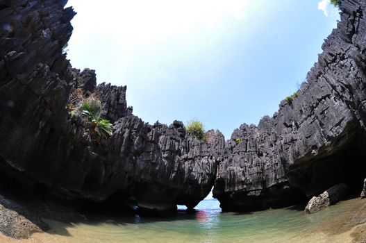 Stone Castle (Prasathinphanyod), Koh Khao Yai  is under Pae Tra Islands National Park in Satun Province, Thailand , use fisheye lens 