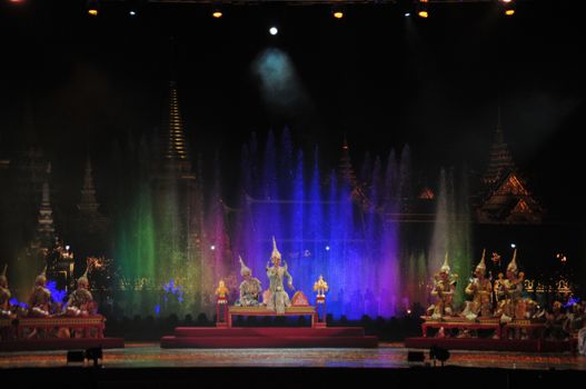 BANGKOK, THAILAND – 22 MAY 2019 : Thai Pantomime (Khon) Performance for the king's coronation ceremony at Sanam Laung,the royal multi purpose land in front of the Grand Palace