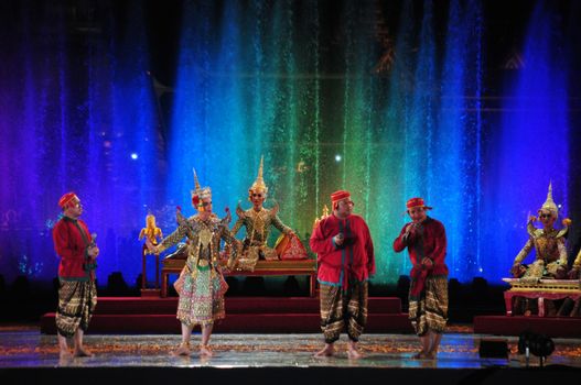 BANGKOK, THAILAND – 22 MAY 2019 : Thai Pantomime (Khon) Performance for the king's coronation ceremony at Sanam Laung,the royal multi purpose land in front of the Grand Palace