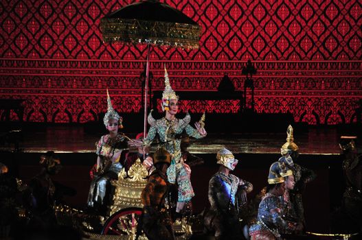 BANGKOK, THAILAND – 22 MAY 2019 : Thai Pantomime (Khon) Performance for the king's coronation ceremony at Sanam Laung,the royal multi purpose land in front of the Grand Palace