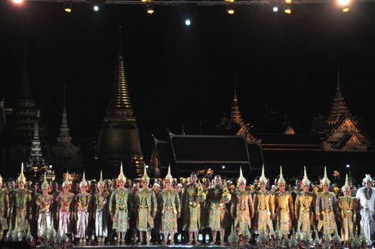 BANGKOK, THAILAND – 22 MAY 2019 : Thai Pantomime (Khon) Performance for the king's coronation ceremony at Sanam Laung,the royal multi purpose land in front of the Grand Palace