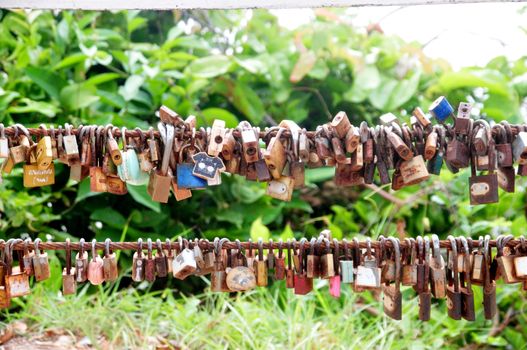 CHANTABURI, THAILAND – 4 AUGUST 2019 : The group of couples Love Key Ceremony at Nang Phaya View Point