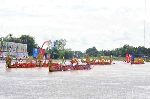 PHICHIT, THAILAND – 7  SEPTEMBER 2019 : Phichit boat racing is a traditional event of long standing. during September each year on the Nan River in front of Wat Tha Luang.