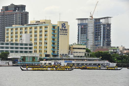 BANGKOK, THAILAND – 10  SEPTEMBER 2019 : The training of the Royal Barges Procession, the last royal ceremony of the Royal Coronation Ceremony Of King Rama X.