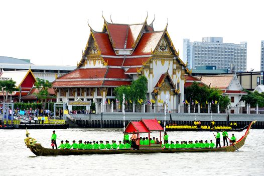 BANGKOK, THAILAND – 10  SEPTEMBER 2019 : The training of the Royal Barges Procession, the last royal ceremony of the Royal Coronation Ceremony Of King Rama X.